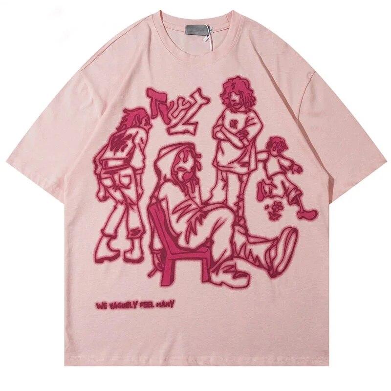 

Чоловіча та жіноча модна повсякденна бавовняна футболка Y2K Street Hip Hop Pattern Harajuku Cartoon Print S