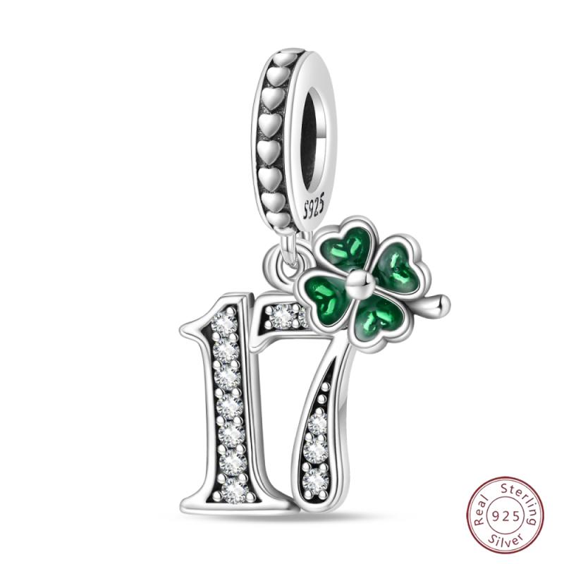 Copper Beaded Four Leaf Clover Lucky Shiny Zirconia For Original 3Mm Bracelet Women Fine Jewelry