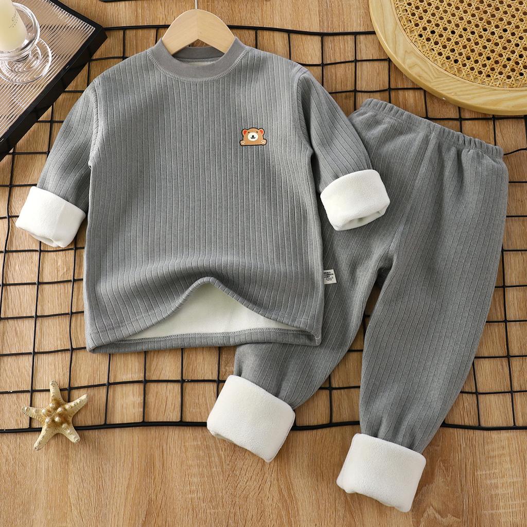 Children's Warmth Set with Thick Velvet for Autumn and Winter, New Baby Underwear, Mid Autumn Clothes, Autumn Pants, Children's Set
