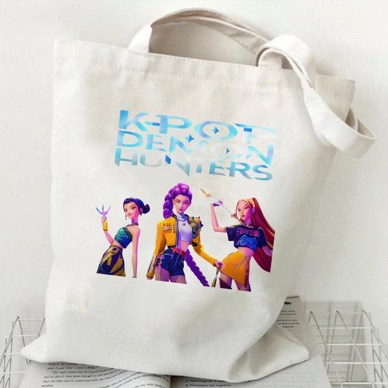 KPOP Demon Hunter Group Printed Canvas Bag Spot Women's Daily Handbag Shopping Bag KTY