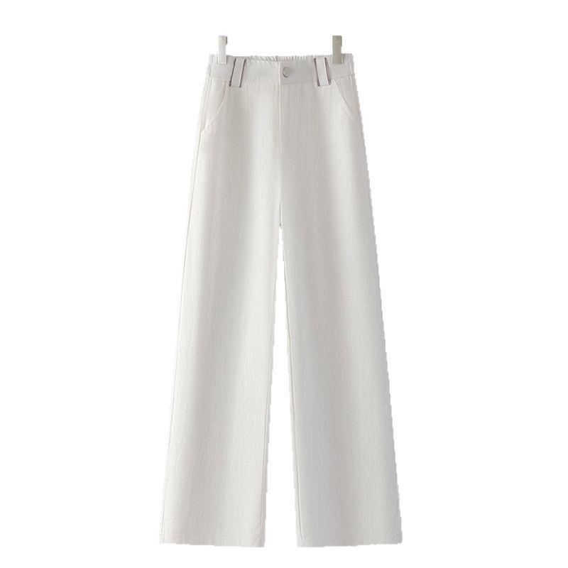 Damen Sommer 2025 Tencel Baumwolle Leinen Weitbein Hosen mit Drapierung - Petite Neun-Punkt-Länge