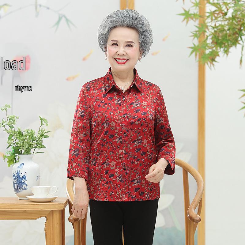 

Women s Retro Floral Red Mulberry Silk Shirt - Spring/Summer Seven-Sleeve Top 3XL (recommended 60-68kg) червоний