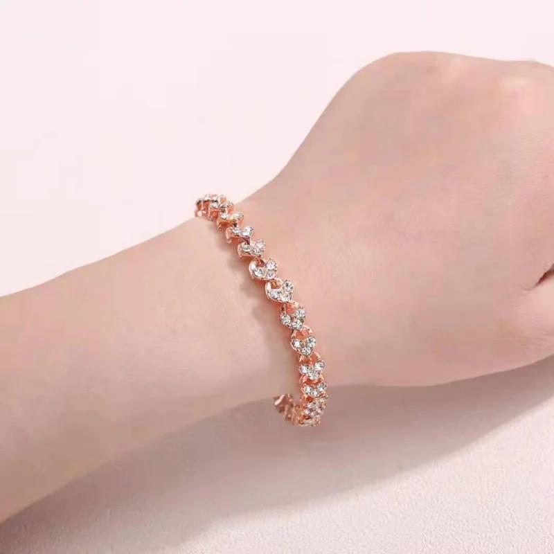 Luxury Roman Crystal Bracelet for Women Fashion Heart Chain Bracelets Rhinestone Bangle Wedding Bridal Jewelry Accessories Gifts