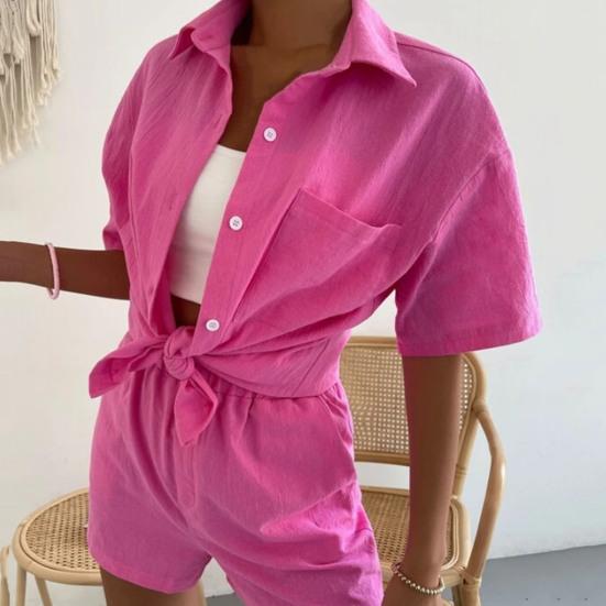 Tuta da donna tinta unita maniche corte casual monopetto cavallo profondo camicetta estiva pantaloncini set abbigliamento quotidiano