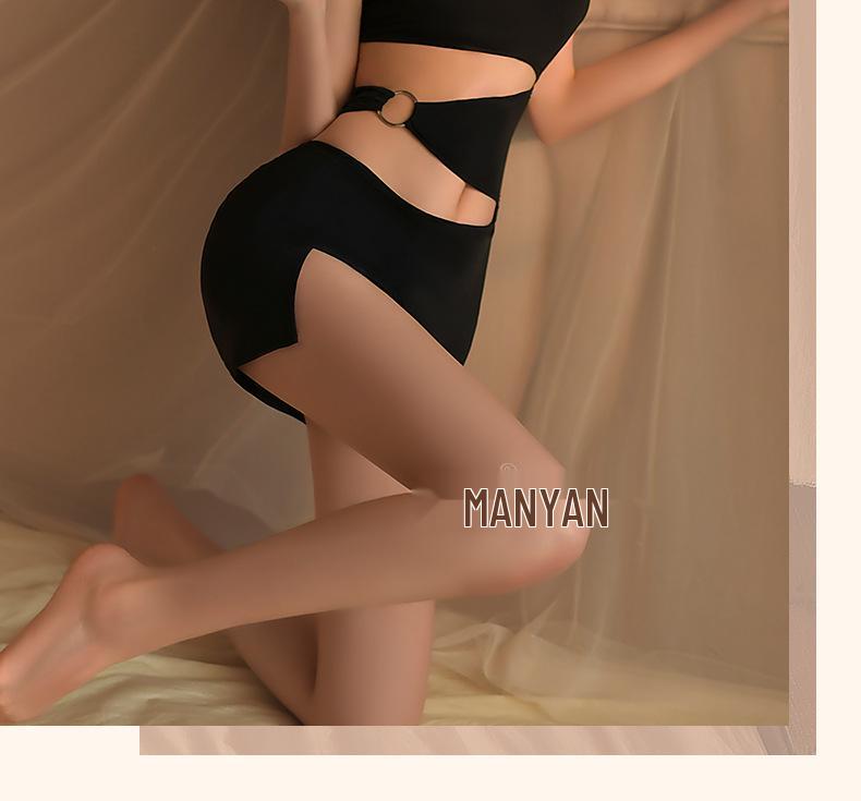 Manyan Sexy Lingerie: Oblique Shoulder Slit Skirt & Suspender Set - Club Secretary Look #8557