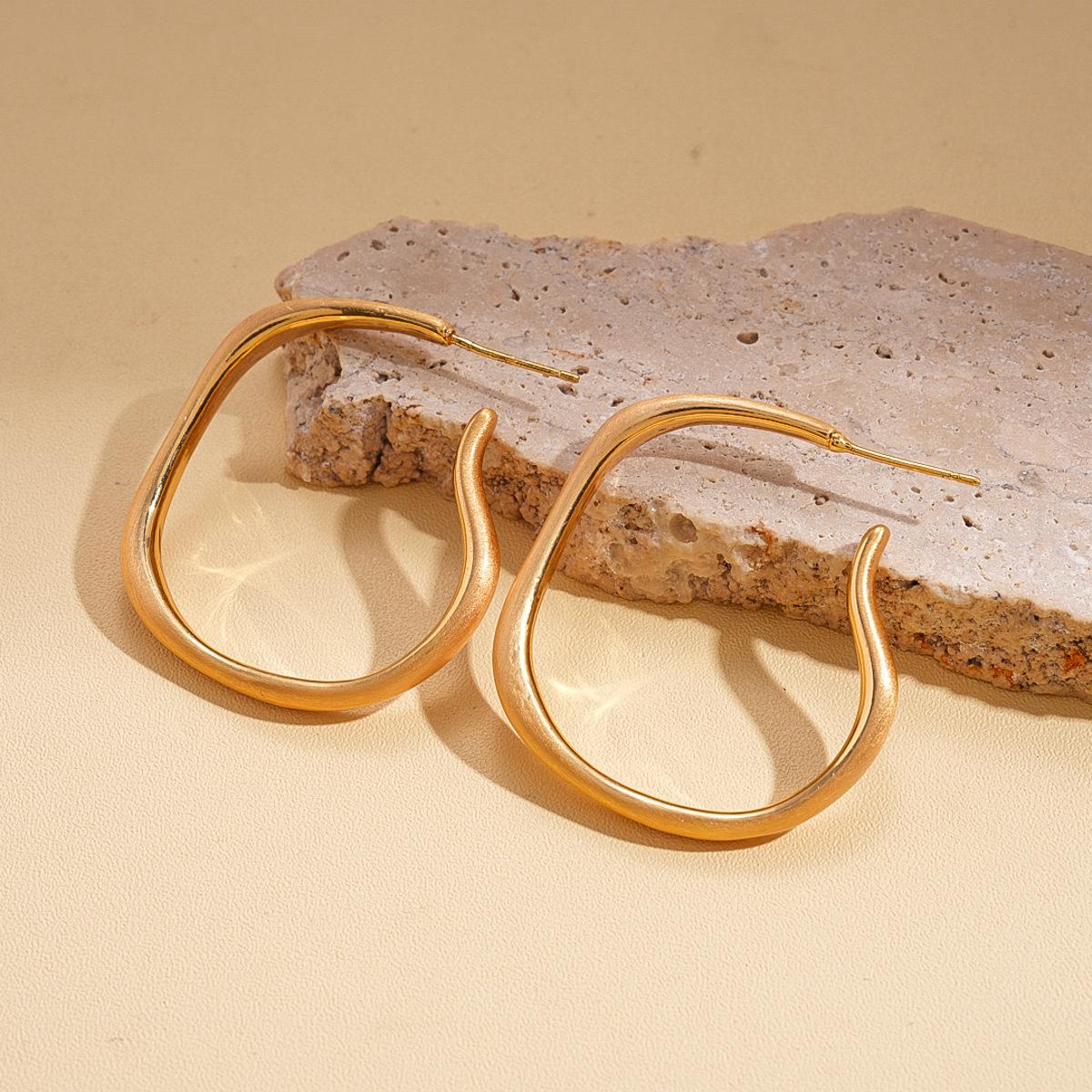 18K real gold plated irregular round silver needle stud earrings commuter earrings