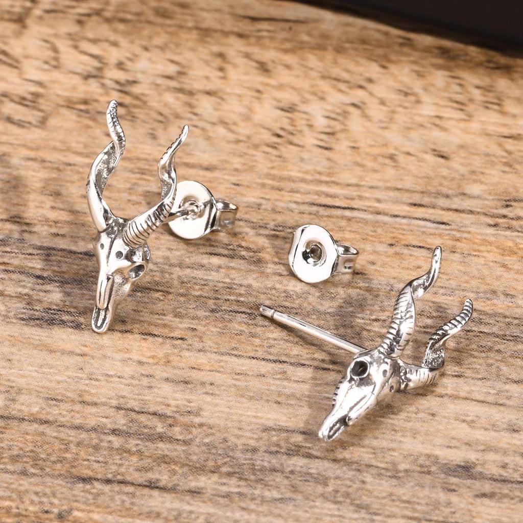 Vnox Gothic Goat Earrings for Men Boy, Punk Rock Metal Goat Head Skull Skeleton Stud Earrings, Cool Unisex Ear Jewelry