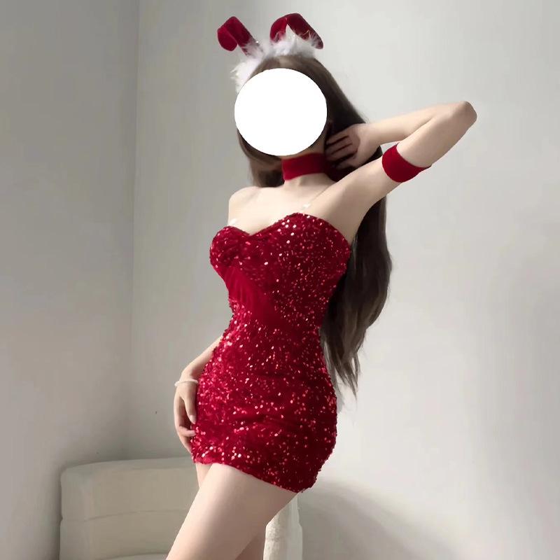 Muxue 3073 Red Velvet Sexy Christmas Lingerie Nightgown for Women