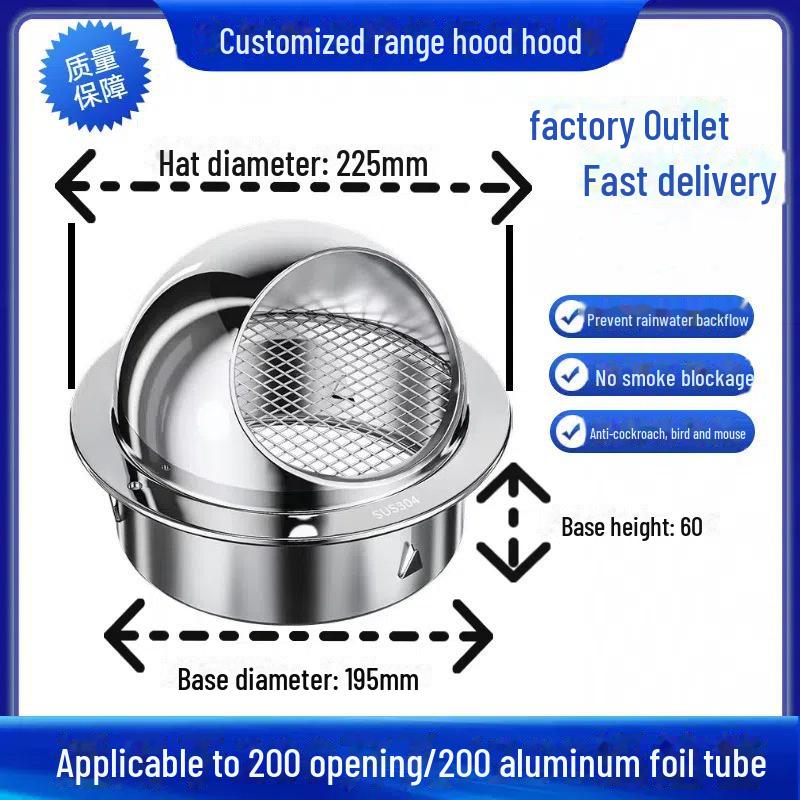 304 Stainless Steel Ventilation Cap: Rain-Proof Exhaust Cover for Exterior Wall and Range Hood, PVC Compatible