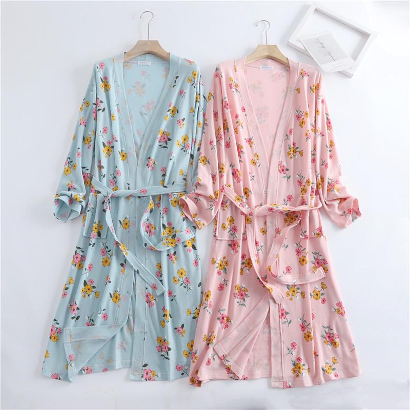 New Cotton Waffle Kimono Bathrobe - Long Sleeve, Soft & Skin-Friendly, Perfect for Spring & Autumn