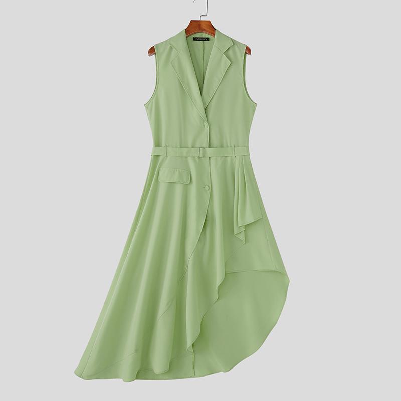 

INCERUN Мужской жилет с лацканами без рукавов на пуговицах, асимметричный, с оборками M зелёный