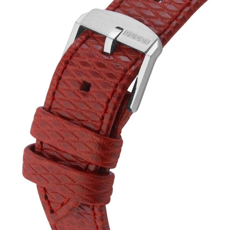 Gucci 25H Gold Dial Watch Red Leather Strap YA163415