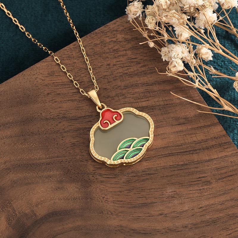 

Древний метод позолоченная инкрустация нефритом кулон - Синьцзян Хэтянь эмаль замок Руи