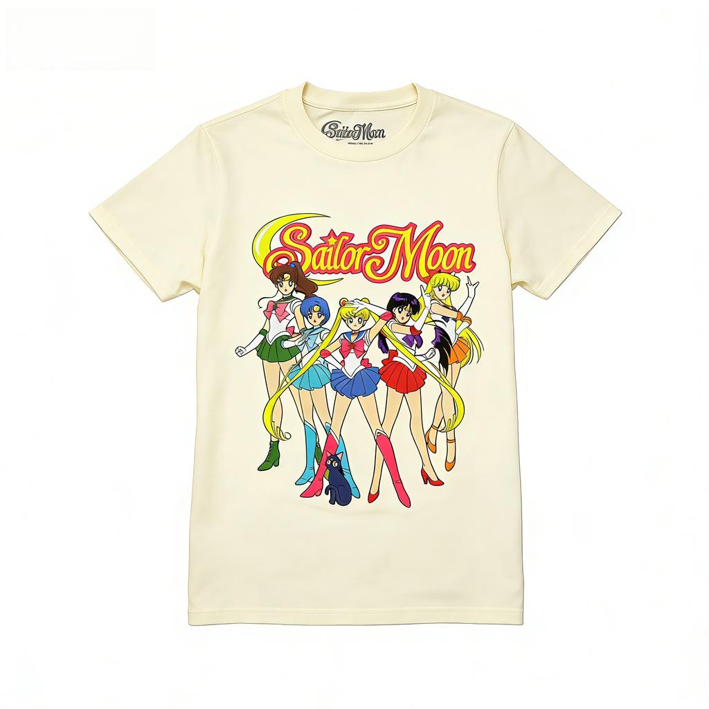 New Adult TShirt for Sailor Moon Anime Sailor Guardians Standing in Formation Under The Logo Bold Street Retro Style TShirt
