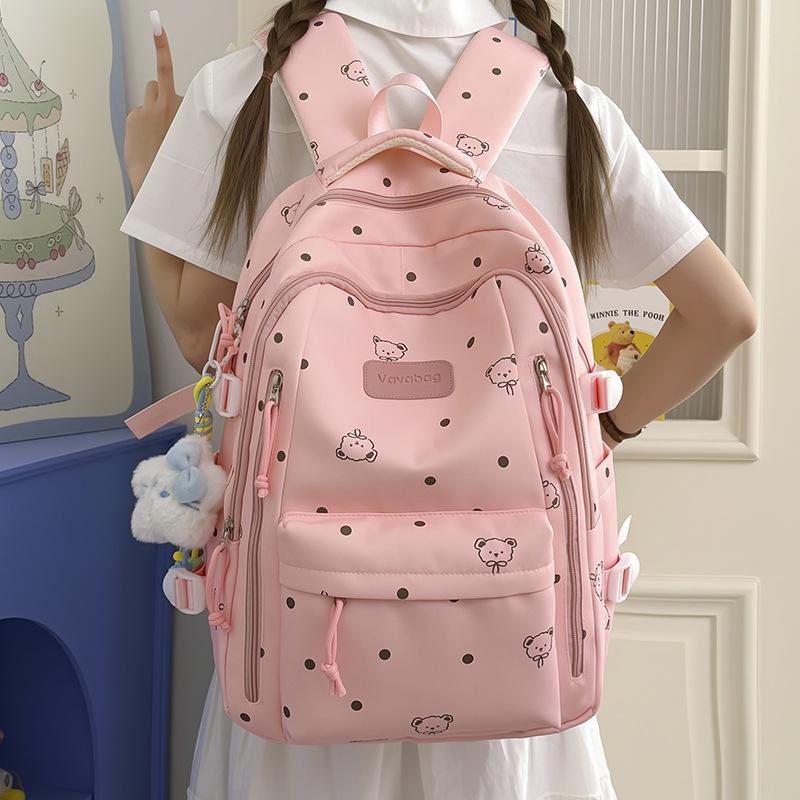 Schoolbag Korean version of small fresh schoolbag Japanese princess versatile cute polka dot men's and women's printed junior high school students
