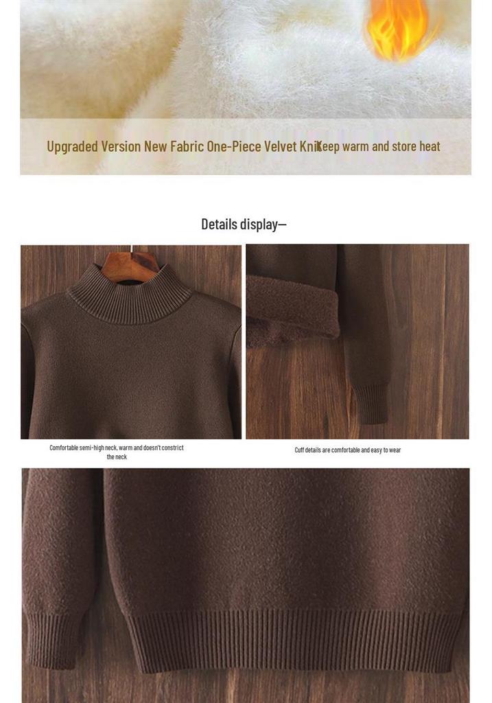 2025 Women's Velvet Knit Half-Turtleneck Sweater: Cozy Winter Base Layer Top