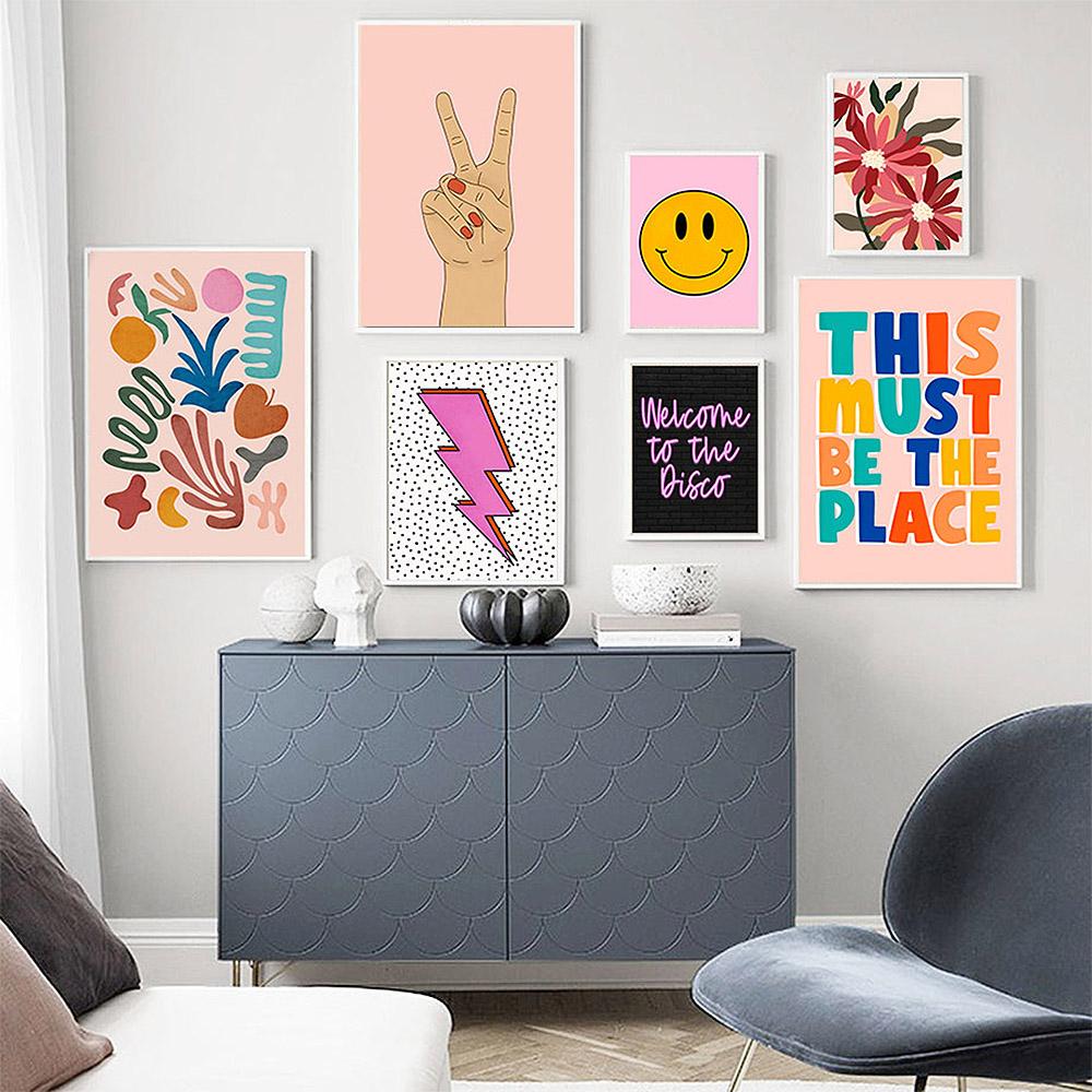 Color Abstract Flower Lips Smile Quote Boho Wall Art Picture Canvas Painting Nordic Poster Print Nursery Mural Living Room Decor