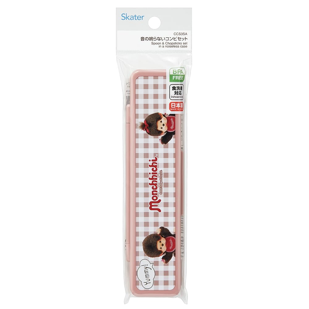 Skater Chopsticks and Spoon Set for Bento Made In Monchhichi Adults, Box, 18cm, Clutchless, Japan, CCS3SA-A