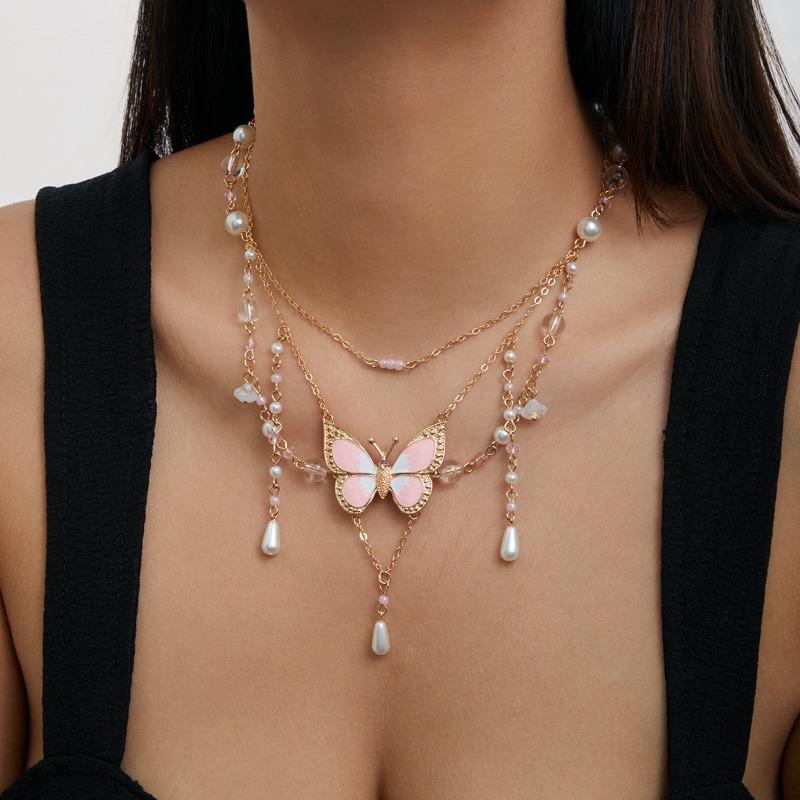 Beaded Niche Design Sweet and Cool Y2k Butterfly Choker Qianxi Style Dopamine Necklace