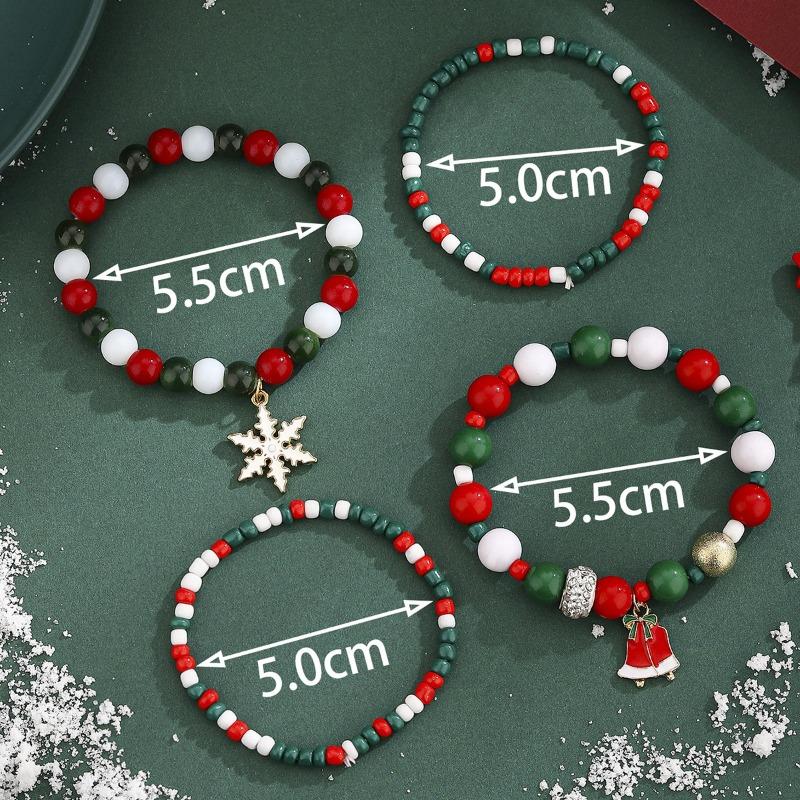 New Christmas Beaded Jewelry Four-pack Women's Bracelet Santa Claus Snowflake Bracelet Christmas