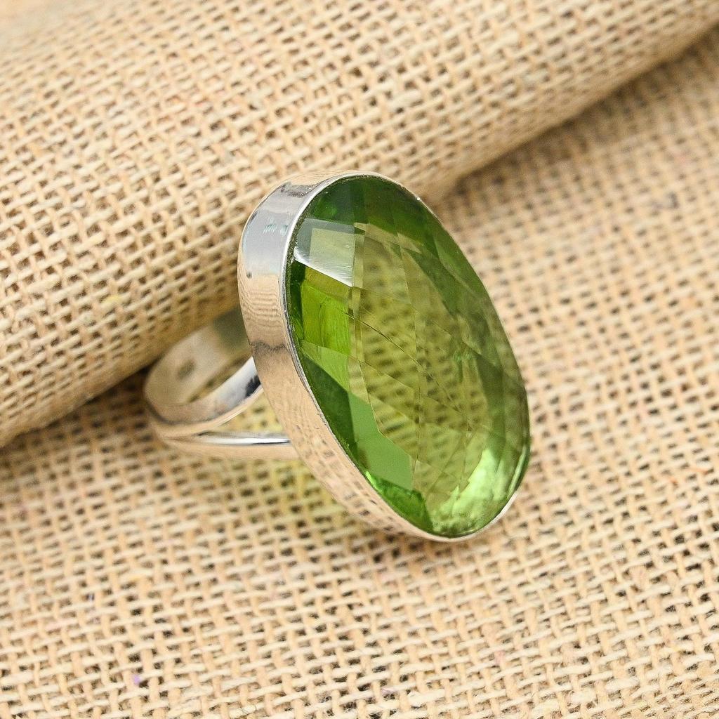 Gorgeous Green Amethyst Gemstone 925 Solid Sterling Silver Jewelry Ring For Her