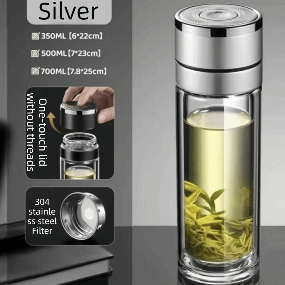 Borosilicate Glass Tea Water Cup One Click Opening Infuser Tumbler Outdoor Activities