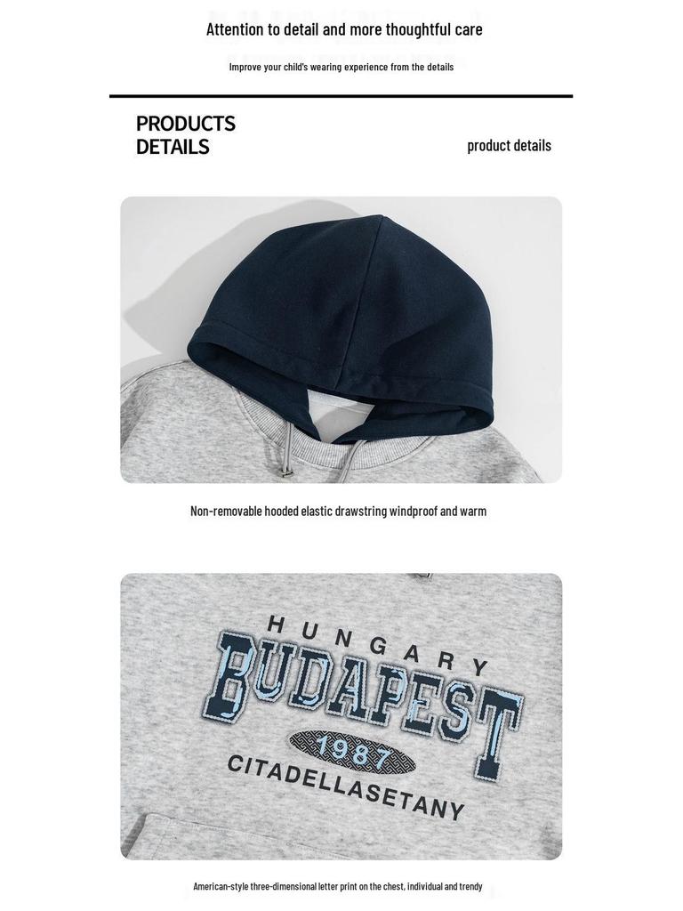 2025 Autumn/Winter Unisex Korean Style Fleece Hoodie for Medium & Large Children