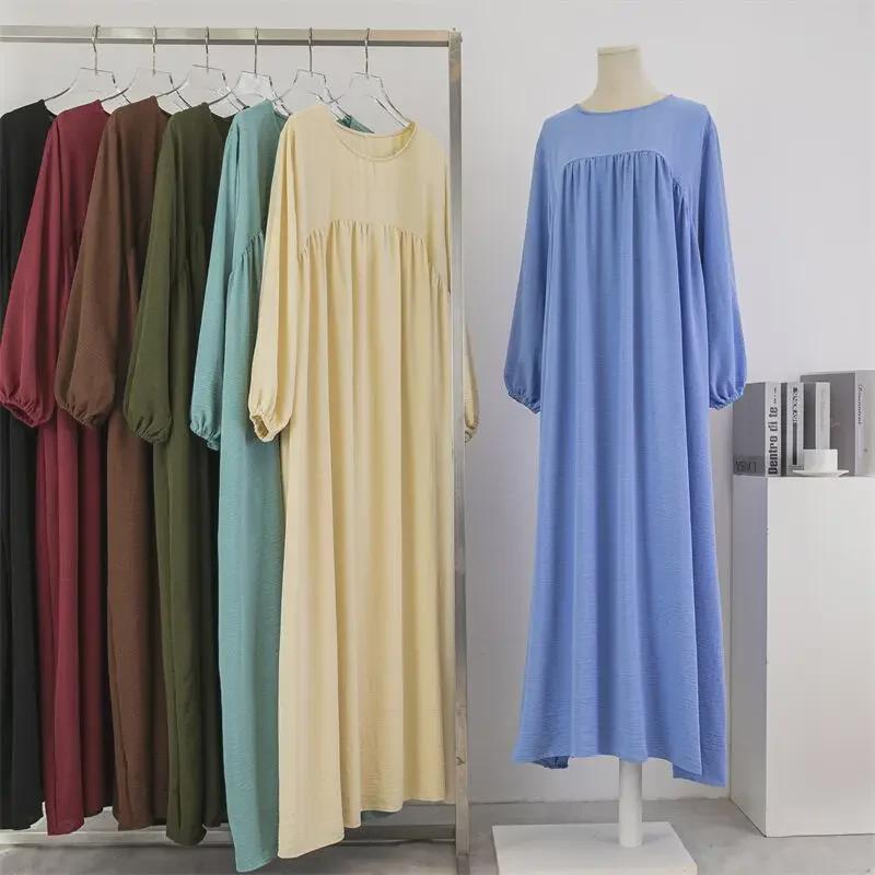Muslim Loose-Fit Long-Sleeve Solid Pullover Robe, Knee-Length Dress for Spring and Autumn