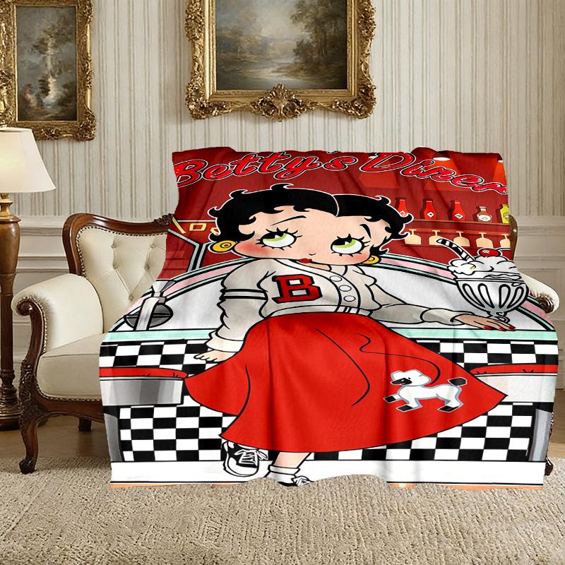 1pc Betty Boop Blanket, Home Printed Throw Blanket - Soft Blanket Gift for Family, Washable Sofa Bed Blanket