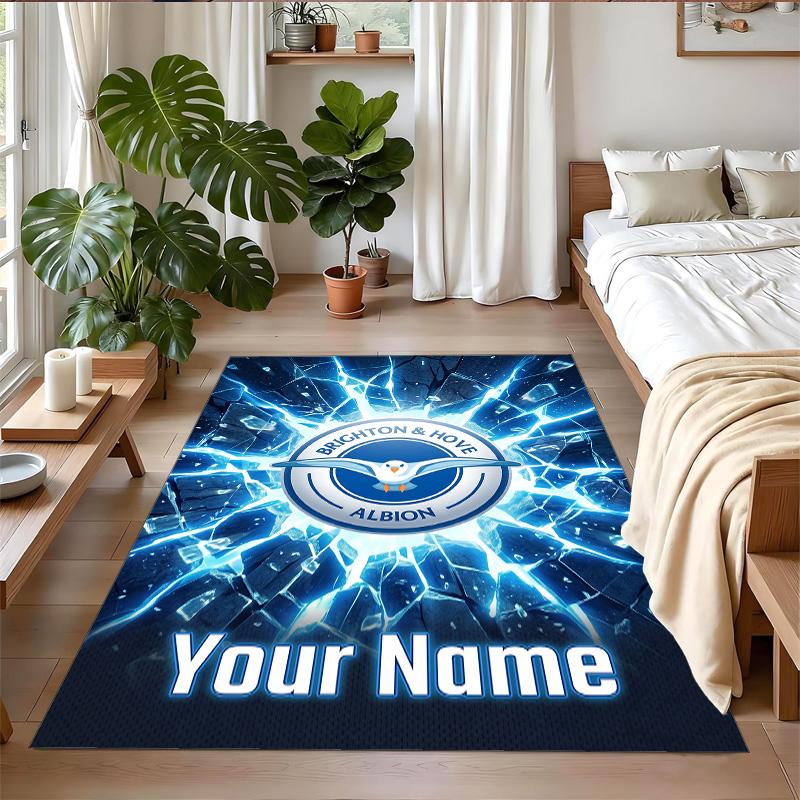 Crystal Velvet Rug Custom Name Text, Soft Non Slip Floor Mat Home DecorBrighton & Hove Albion Football