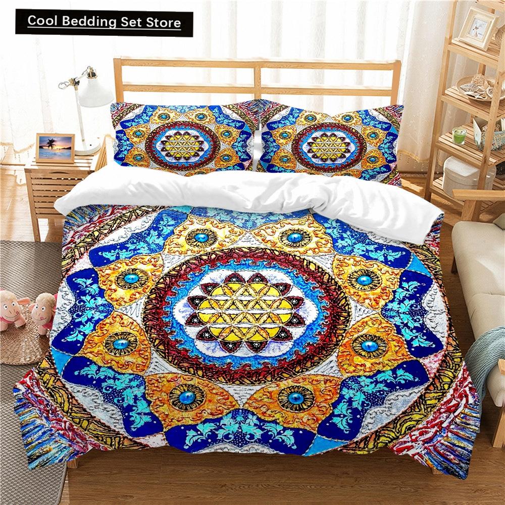 Bohemian Lotus King Queen Duvet Cover Boho Mandala Bedding Set For Kids Teens Adults Exotic Flowers 2/3Pcs Polyester Quilt Cover