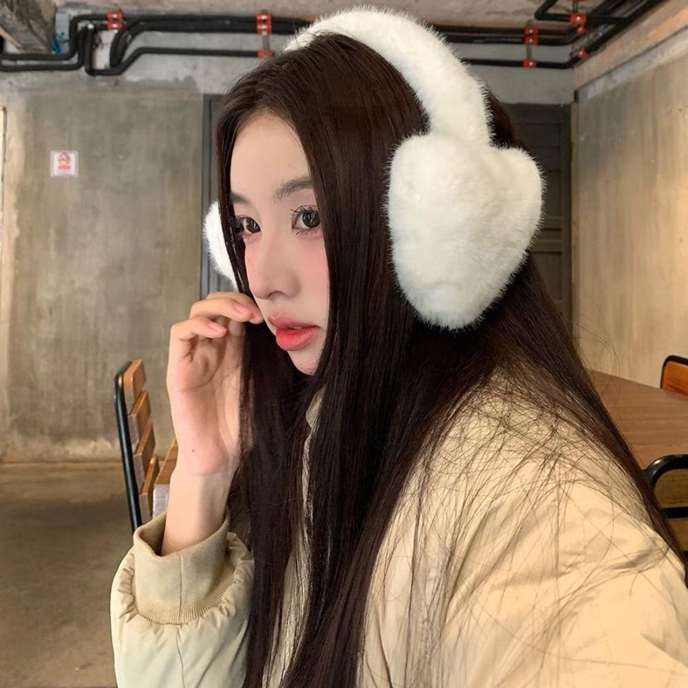 Windproof Love Heart Plush Earmuffs Solid Color Women Ear Cover Kawaii Winter Earflap  Outdoor