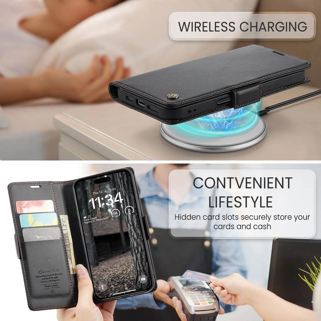 For iPhone 16 Pro Max 16 Plus Case with Card Holder, Wallet Case with RFID Blocking, Durable Leather Kickstand Magnetic Clasp