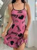 2025 Valentine's Day Red Heart Print Camisole Nightdress for Women