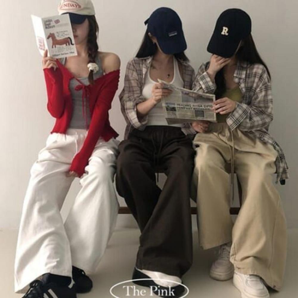 The Pink High Waist Banding Wide Cotton Snap Pants