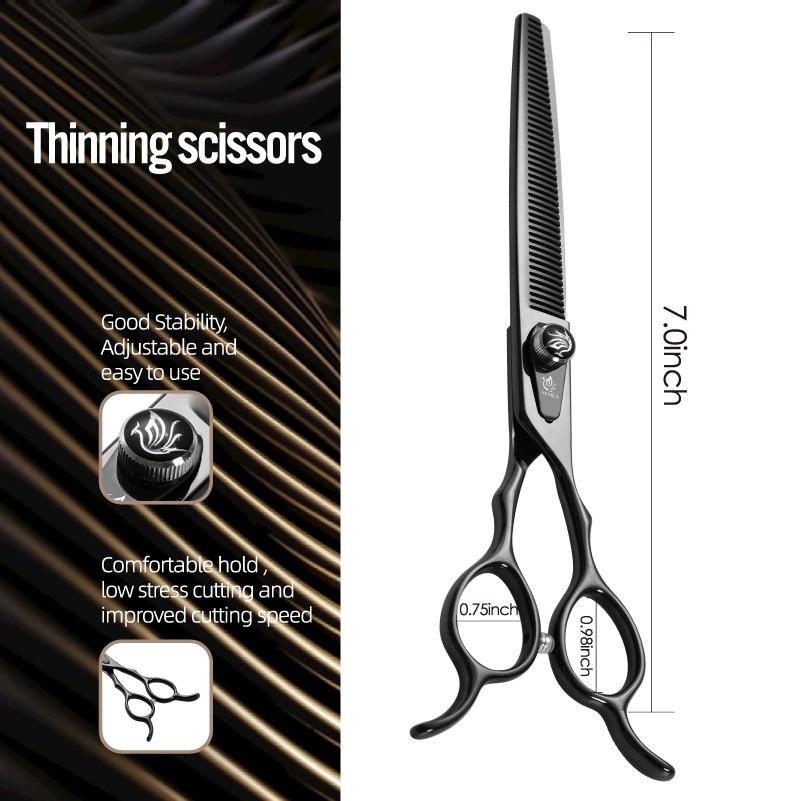 Fenice JP440C Steel Professional Black Canine Hairdressing Scissors Straight Thinner Curved Chunker Pet Grooming Clipper Shears