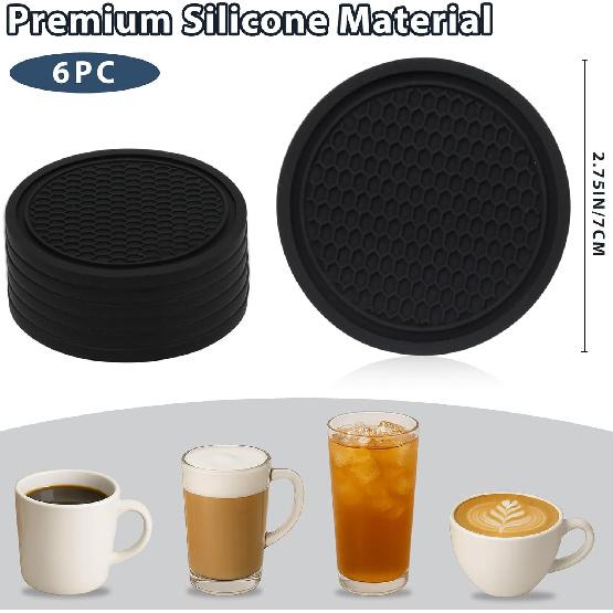 Car Cup Coaster – 6PCS Universal Silicone Non-Slip Drink Holder Inserts for Car Interior – Decorative Anti-Spill Coaster Set for Auto, Home,