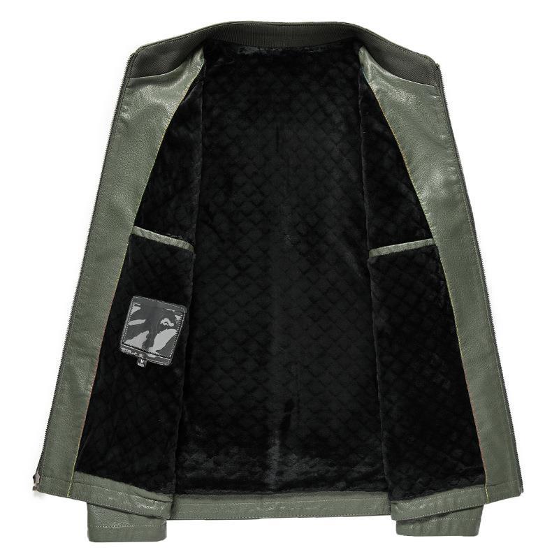 Autumn and Winter Men's Leather Jackets, Middle-aged Business Casual Loose Velvet Leather Jackets, Sheepskin Stand-up Collar Jackets