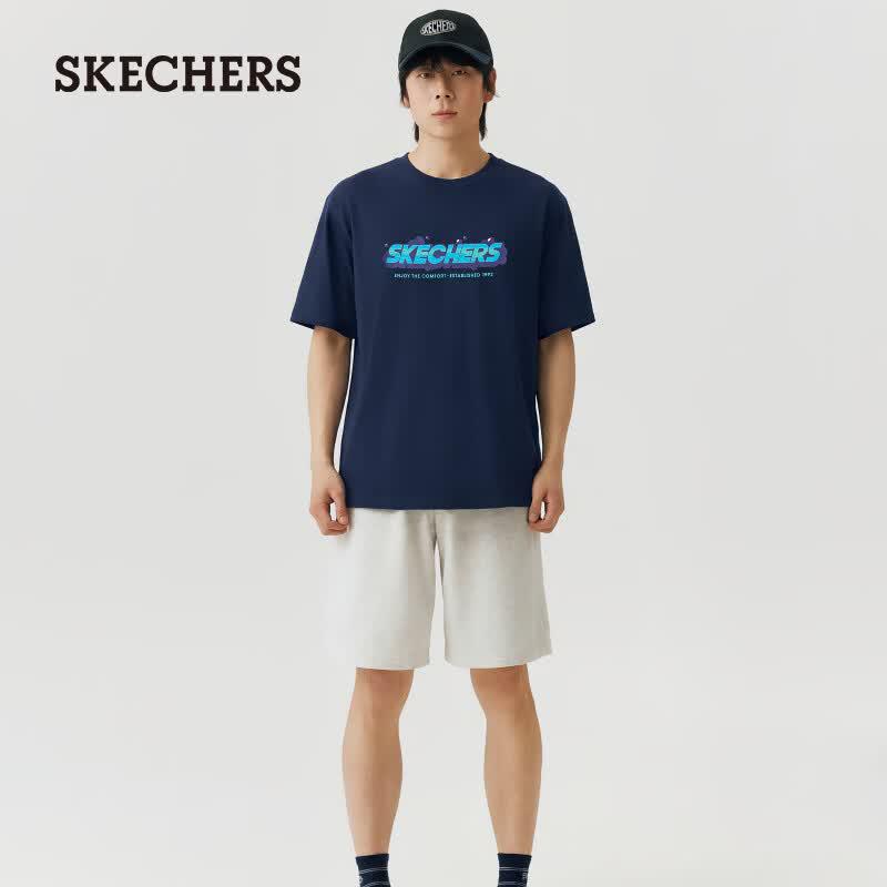 Skechers Unisex Cotton Short Sleeve T-Shirt L 100 темно-синий