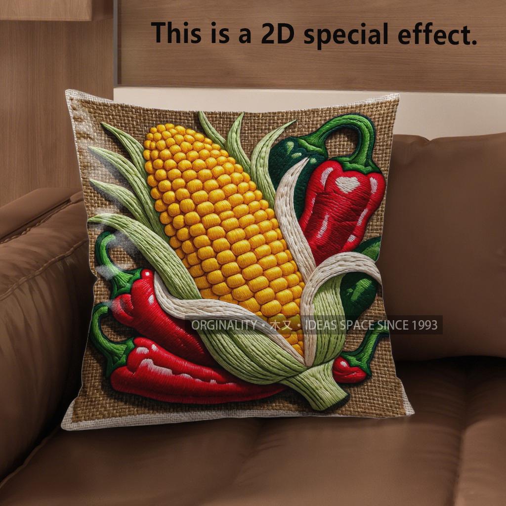 2D Rustic Farmhouse Chili Corn Throw Pillow Covers Pattern Cushion Cover Suitable For Sofa Bedroom Car Pillow Cover
