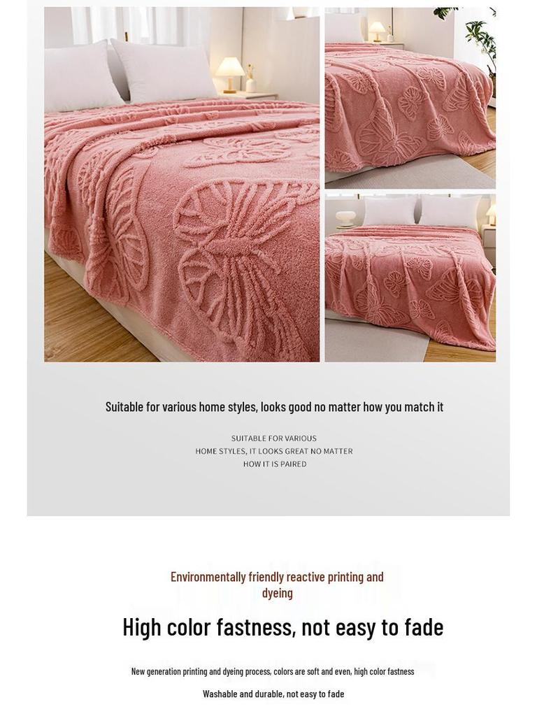 Zimowy aksamitny taftowy koc z motywem motyla i kwiatów: Dwustronny, pogrubiony żakard 3D, wielofunkcyjny na drzemki, do klimatyzacji i jako prześcieradło.