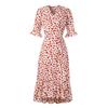 Summer Women Chiffon Wrap Dress V Neck Short Sleeve Long Print Dresses Ruffled Hem Sizes S XXL