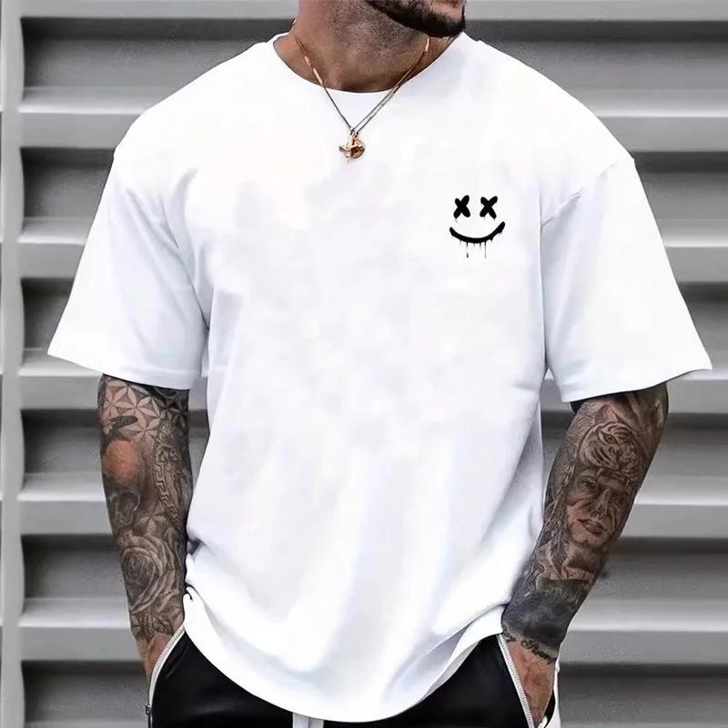 Smiley Americké tričko Potisk Retro Krátký rukáv Pánské Abeceda Volné