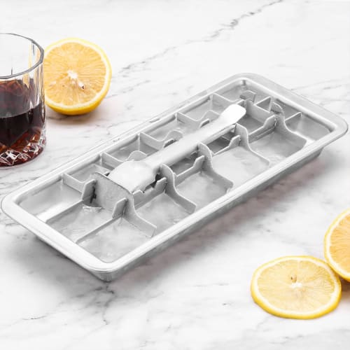Lyanny Stainless Steel Ice Maker with Lever, 2-in-1 Stainless Steel Ice Maker and Ice Cracker, 18-Slot Ice Tray for Freezing, Metal Ice Cubes, Metal I