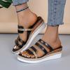 Summer Casual Color Blocking Sandals For Women Dressy Comfortable Soft Leather  Thick Soled Slope Woven Straw Sandals