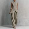 Europe, America, drape cotton and linen shirt solid color fashion temperament sleeveless trousers suit