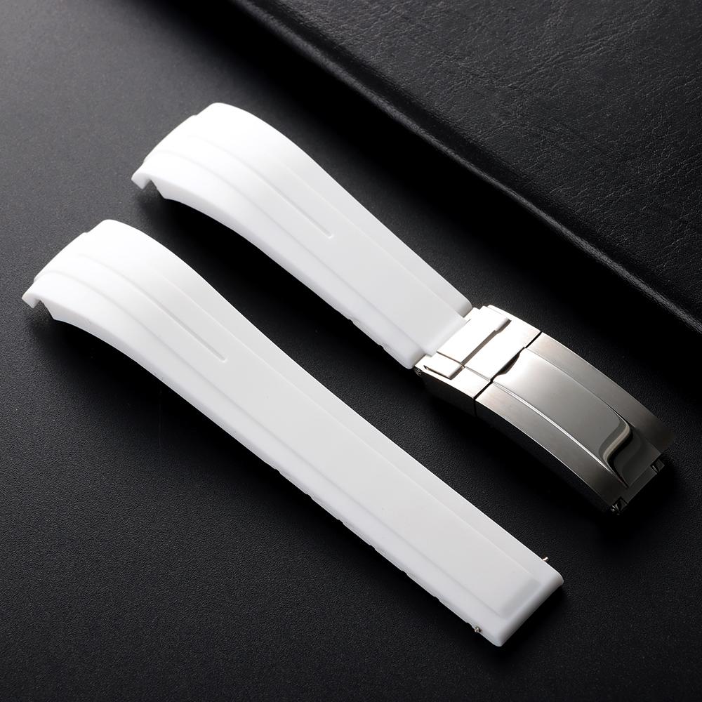 20 21 22mm Měkký silikonový řemínek Zakřivený gumový řemínek na hodinky pro Rolex Muži Ženy Sportovní náramek Skládací přezka Řemínek na zápěstí