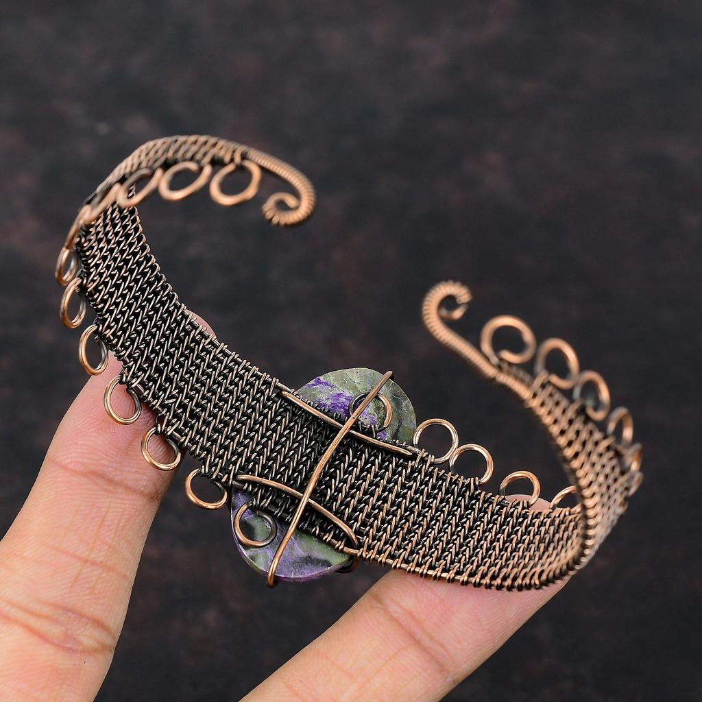 Purpurite Copper Cuff Bracelet Copper Wire Wrapped Jewelry Gemstone Adjustable Bangle Handmade Cuff Bracelet Wire Wrap Bangle Gift For Women