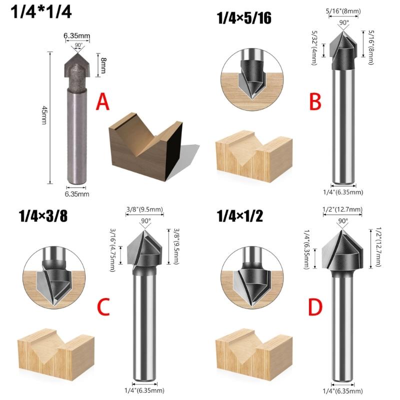 90 Degree V Trench Routers Bit Tungstens Carbides Woodworking Tool For Precise Edging And Grooving