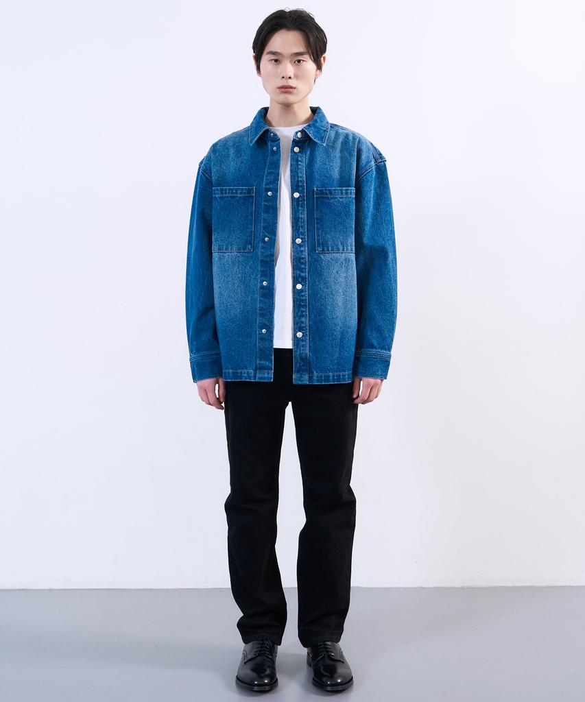 Plac Washed Denim Shacket Mid Blue